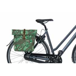 BASIL Ever-Green Double Bag Green Mounted On Bike Side